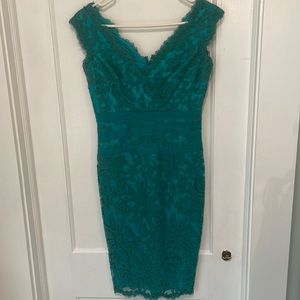 Teal lace sheath dress